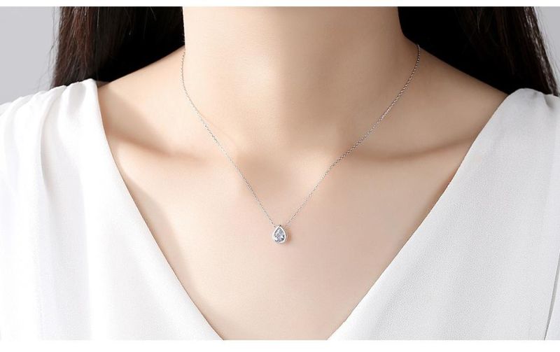 Whole Cubic Zircons on Silver Water Droplets Pendant Necklace