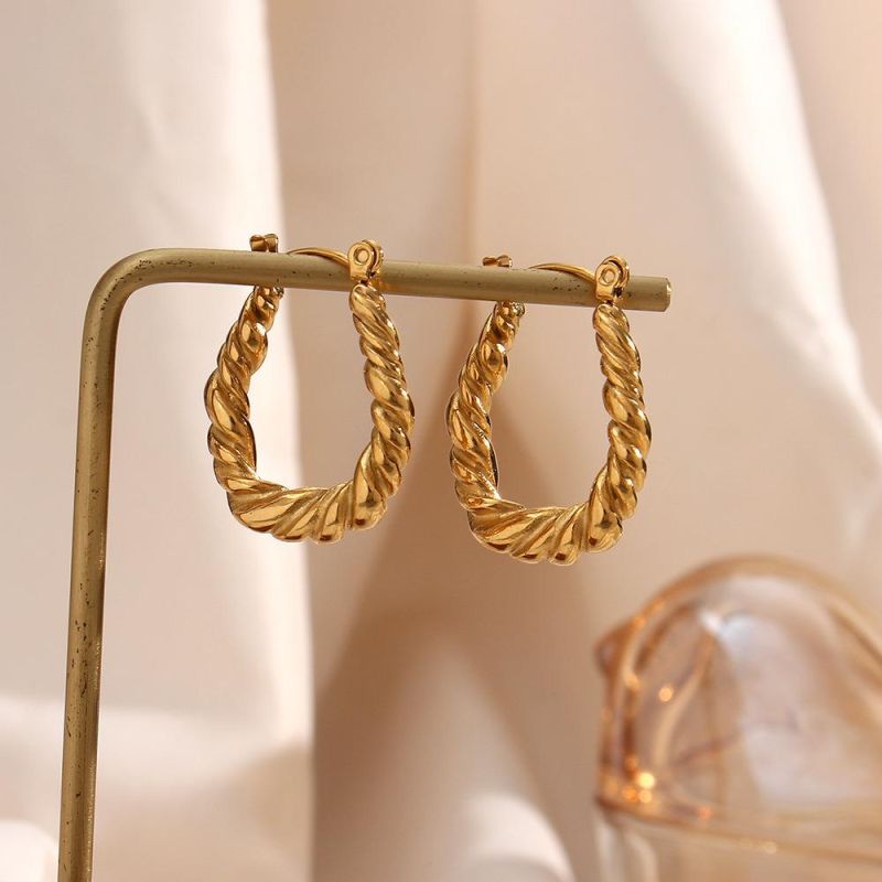 Factory Customized Fashion Jewelry 2022 New Ins Hot 18K Gold Plated Jewelry Wholesale Stainless Steel U-Shaped Twisted Earrings