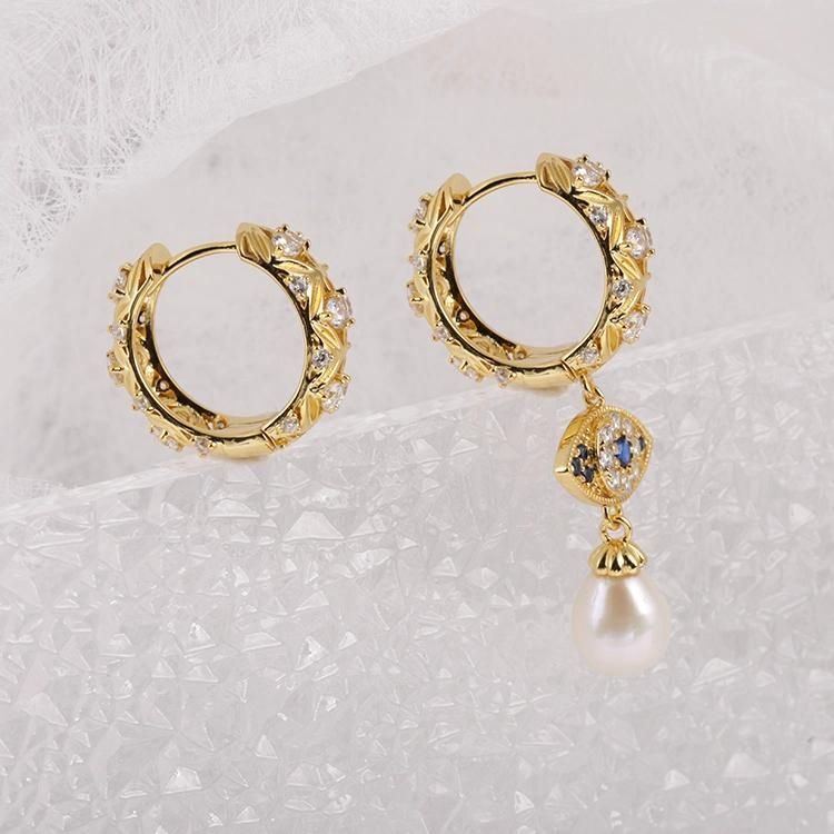 925 Silver Fashion Jewelry Gold Plated Cubic Zirconia Moissanite Lab Diamond Fashion Accessories Evil Eye Trendy Pearl Ball Jewellery Charm Earrings