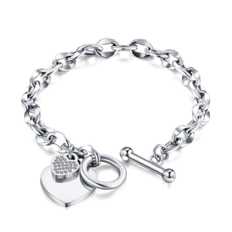 Stainless Steel Heart Bracelet with AAA Cubic Zirconia