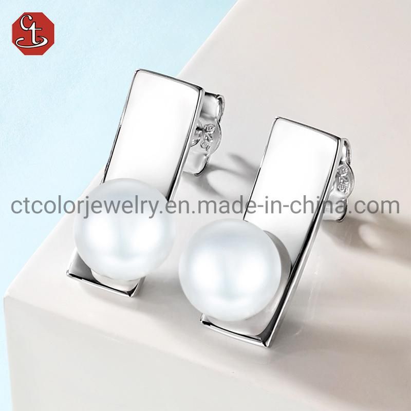 Fashion Costume Imitation 925 Silver Jewelry and Brass Jewelry Fresh Water Pearl Earring for Women