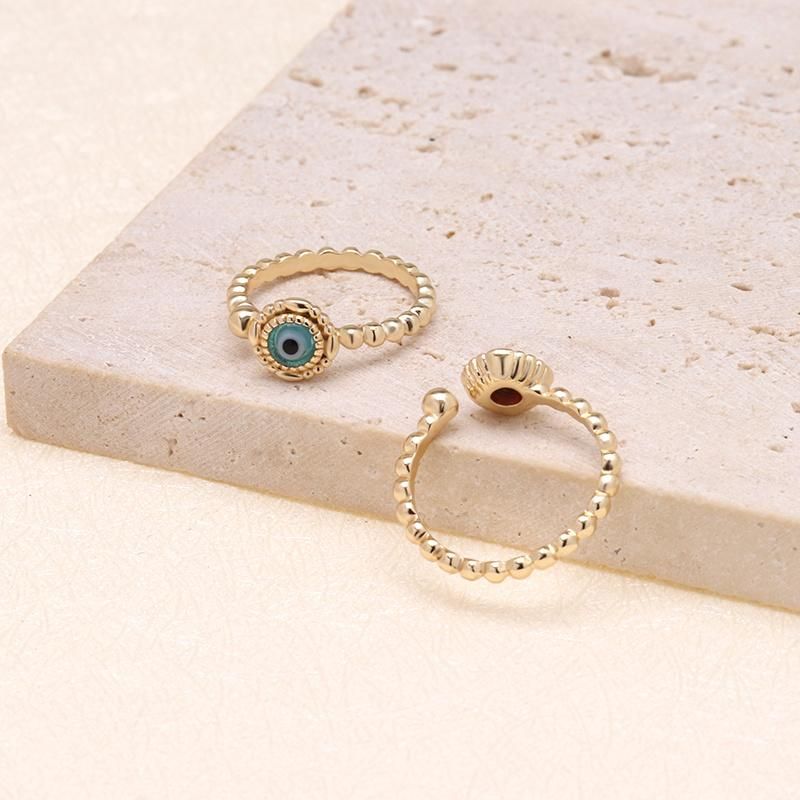 Turkish Adjustable Oil Drip Gold Plated Eye Enamel Ring
