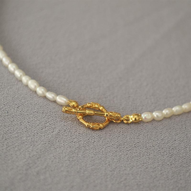 French Beautiful Water Small Pearl Retro Arabesque Branch Ot Buckle Simple Short Choker Necklace