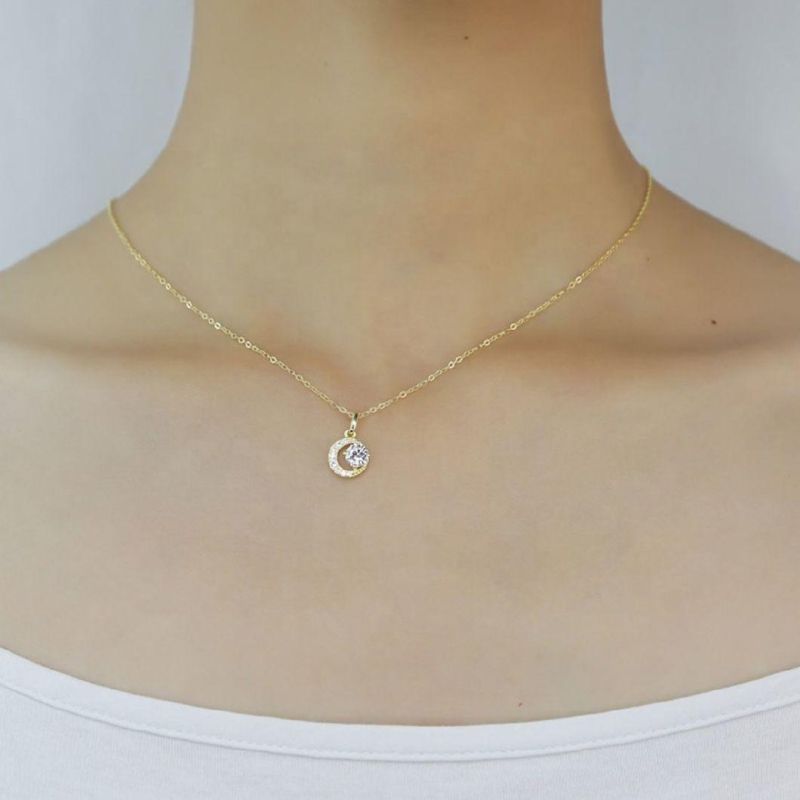 925 Sterling Silver Fashion Zircon Moon Pendant Clavicle Chain Necklace for Women Shiny High-End Wedding Jewelry