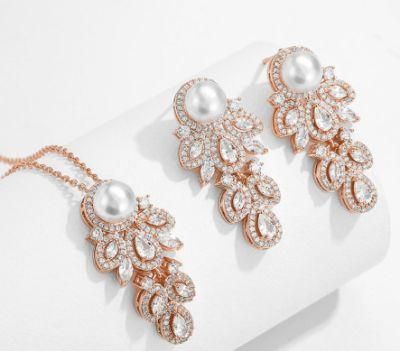 CZ Pearl Wedding Necklace Set, Bridal Luxury CZ Necklace Jewelry, Wedding Jewelry, CZ Jewelry Set,