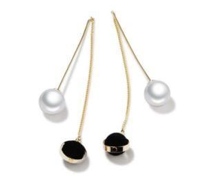 Top Quality White/Black Imitation Pearl Earrings 75mm Long Gold Color Drop Earrings for Women Wedding Jewelry Girl Gifts