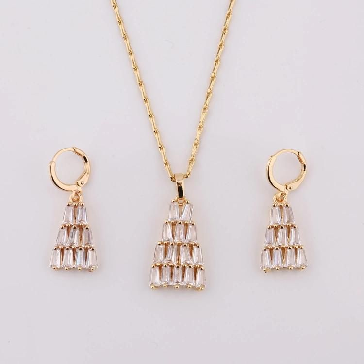Fashion Women 18K Gold Plated Alloy Crystal Silver Jewelry Sets Pendant Chain Necklace