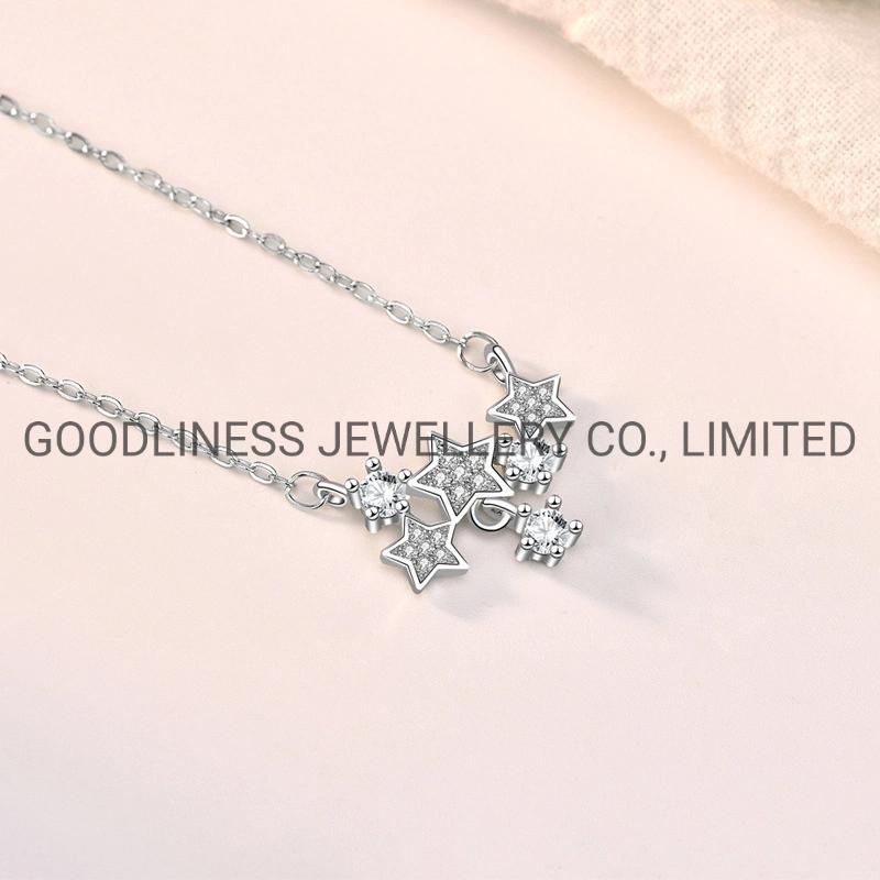 925 Sterling Silver Women Star CZ Necklace Fine Jewelry