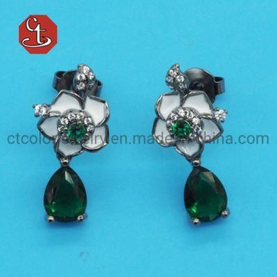 Fashion Silver or Brass Earring Created Green Stone Enamel Earring 925 Sterling Silver Jewelry
