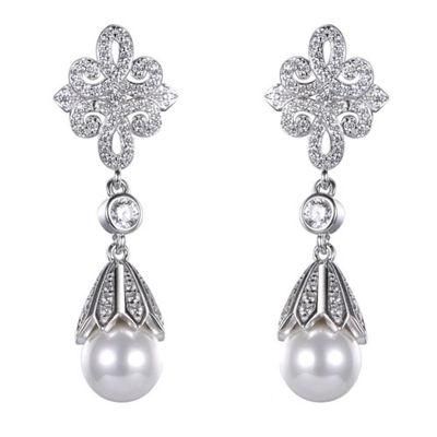925 Silver Luxury Wedding Lantern Earring with White Shell Pearl
