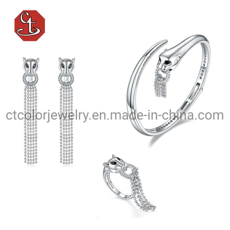 Fashion Black Eyes Leopard Bangle Paved Zircon Stone Black Eyes Panther Open Bangle for Women Party Jewelry