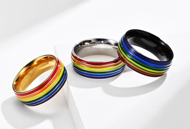 Fashion Jewelry Rainbow Flag Gay Gay Titanium Steel Ring 18K Gold Plated Lara Ring SSR2050g