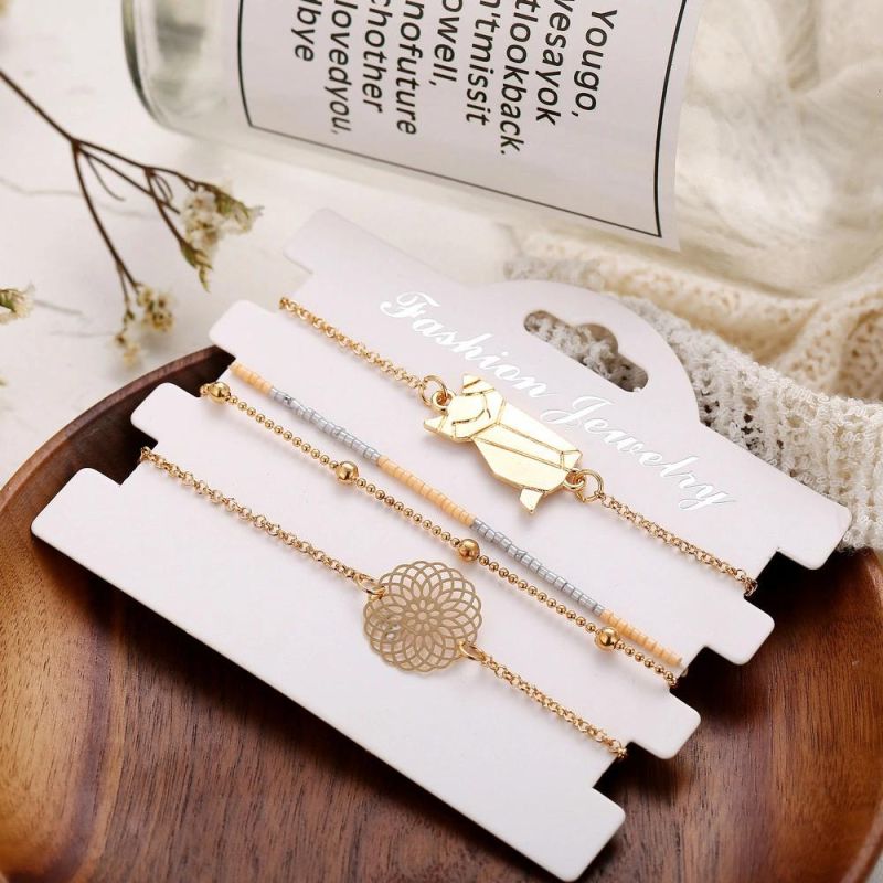 Fashion Jewelry Gold Multi-Layer Alloy Bracelet with Hollowed-out Pattern and Cat Charm