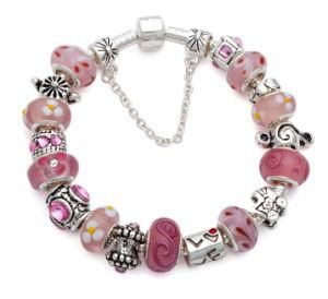 Fashion European 925 Silver Pink Glass Beads Bracelet (C01)