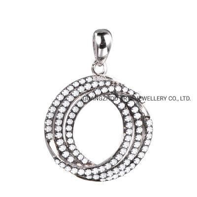 UPS and Downs Round Shaped Pave Setting Fashion Silver Pendant