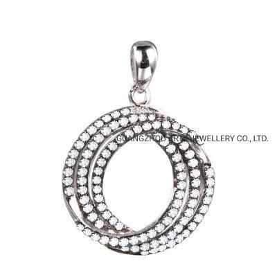 UPS and Downs Round Shaped Pave Setting Fashion Silver Pendant