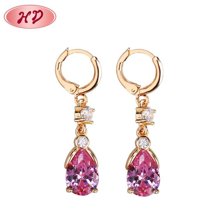 Latest Designs Round Shaped Gold CZ Diamond Drop Earrings for Women