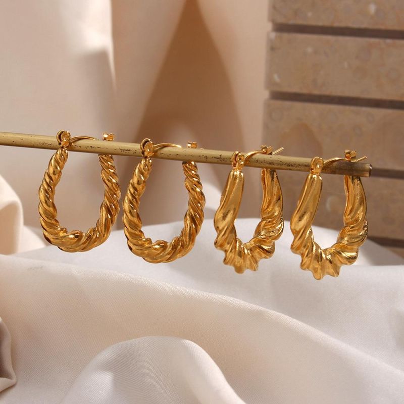 Factory Customized Fashion Jewelry 2022 New Ins Hot 18K Gold Plated Jewelry Wholesale Stainless Steel U-Shaped Twisted Earrings