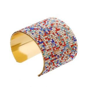 Wholesale 2017 Punk Fashion Jewelry Cuff Bracelets Bangles Exaggerated Gold Color with Colorful Crystal Bracelets