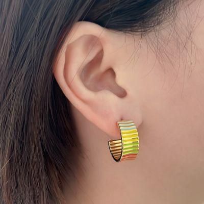 Stainless Steel Plated 18K Gold Leisure Spiral Pattern Women&prime; S Three-Dimensional Enamel Earrings