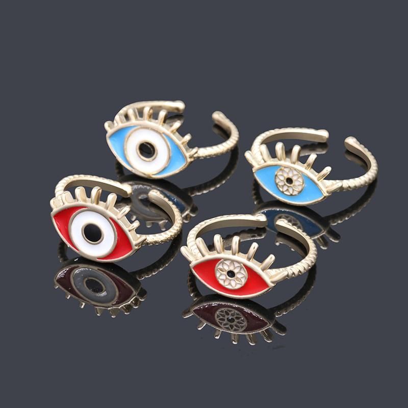 Oil Drip Evil Eyes 18K Adjustable Turkish Blue Eye Rings