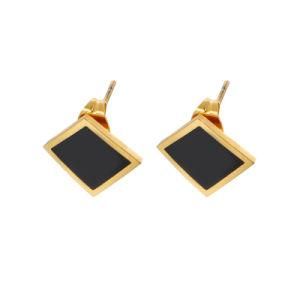 Diamond Black Square Geometric Gold-Plated Stainless Steel Earrings Stud
