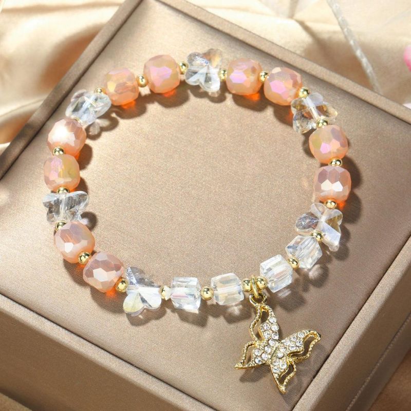 Cat Eye Stone Crystal Beads Charm Bracelet