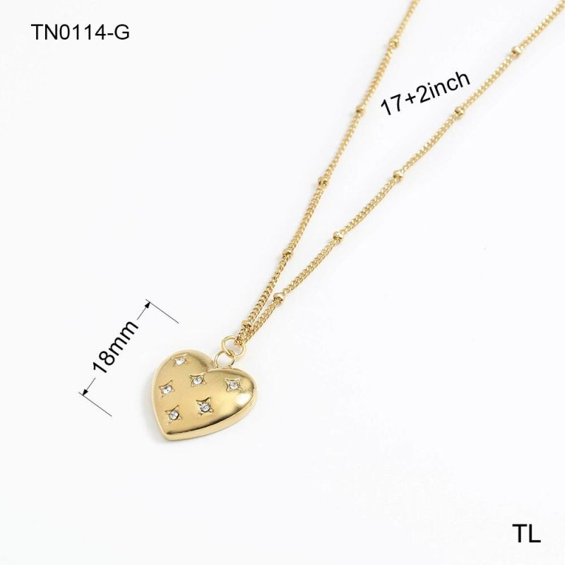 Manufacturer Custom Fashion Jewelry Gold Plated 18K Chains Diamond Zircon Necklace Stainless Steel Heart Jewelry Wholesale Hong Kong Jewelry