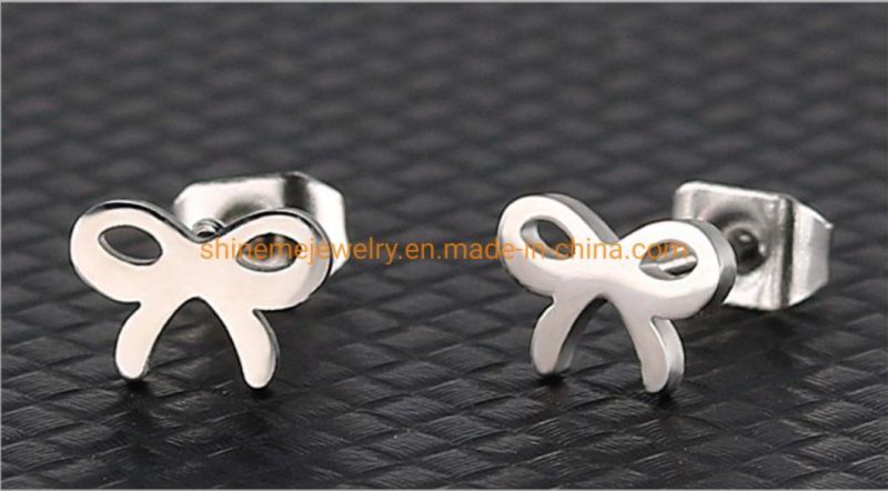 Factory Wholesale Fashionable Simple Wisp Bow Earrings Stainless Steel Titanium Steel Sweet Exquisite Ear Jewelry Er6221