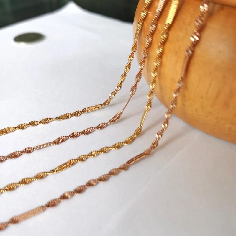 18K Real Gold PVD Plated Twisted Curb Embossed Necklace for Men′s Daily Wearing