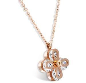 Wholesale Fashion Women Anti Rust 3A Zirconia Clover Pendant Stainless Steel Necklace Jewelry