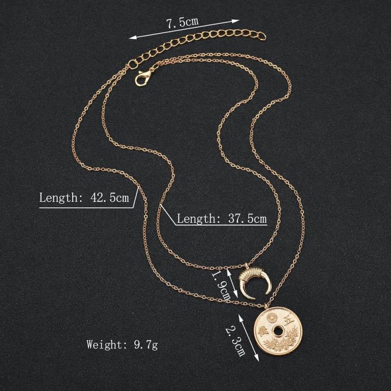Simple Fashion Jewelry Women Multi Layer Choker Long Necklace with Moon and Icon Charm