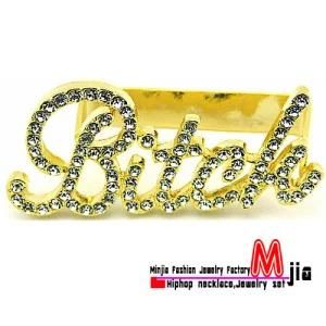 Bitch 2 Finger New Ring Iced out High Fashion Hip Hop Style (mjb656)