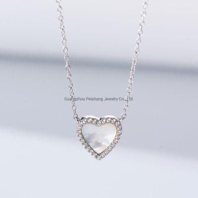 925 Sterling Silver Girl Jewelry CZ Shell Heart Charm Necklace