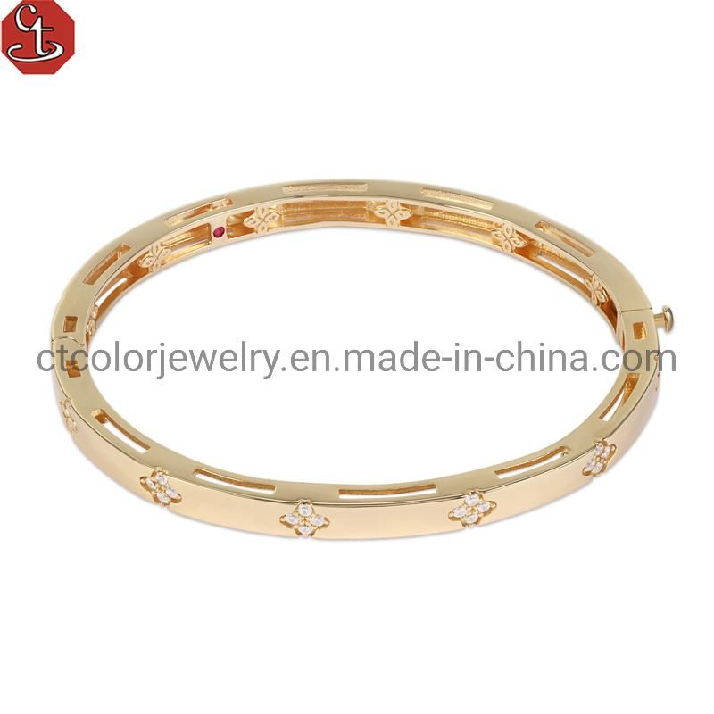 Wholesale 925 silver Brass fashion jewelry Love style bracelet handing flower clover accessory 14k &18K gold plated Bangle