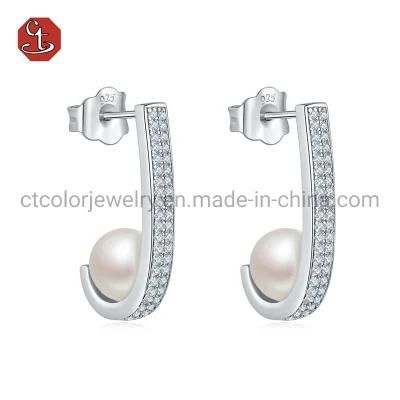 High Quality Fashion 925 Sterling Silver Pearl Stud Earrings