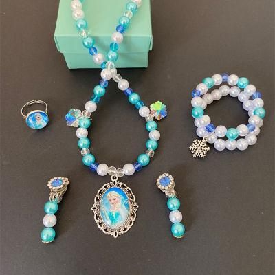 Fashion Jewelry Kids Disney Pearl Necklace Bracelet Set