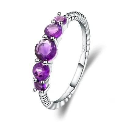 Milo Classic Ring Round Natural Amethyst Rope Band Ring 925 Sterling Silver Jewelry Women Fashion Wedding Ring