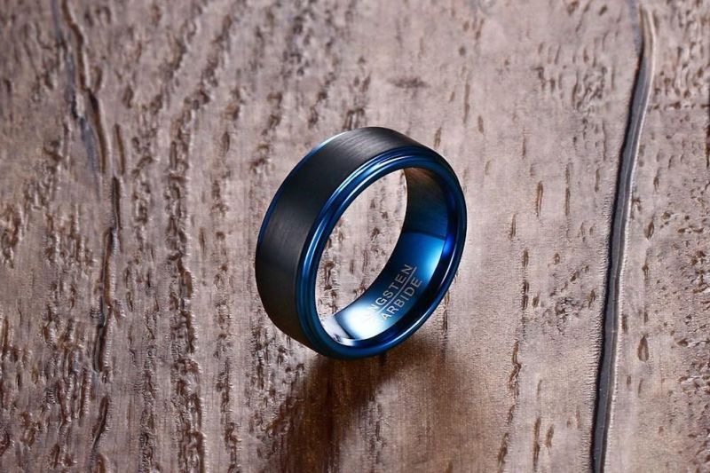 Tungsten Steel Ring Men′ S Black Blue Steel Color Simple Ring Personalized Fashion Accessories Tstr015