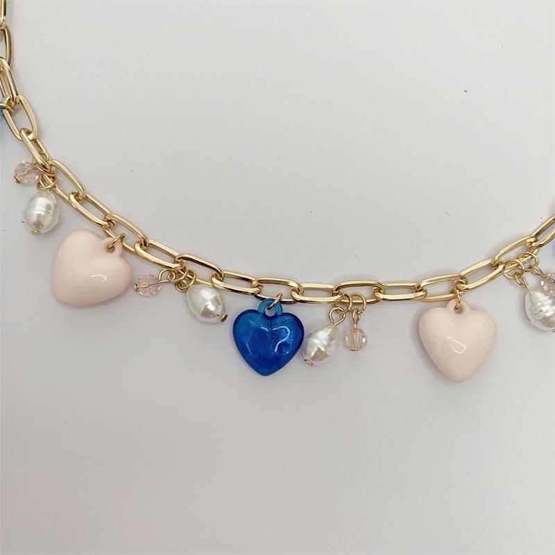 Manufacture Cluster Heart Charms Necklace with Swirl Pearl and Candy Beads Fashion Women Clothing Jewelry