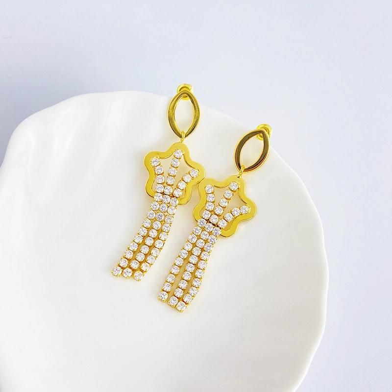 Tassels Female Zircon Chain Plated 18K Golden Copper Earrings