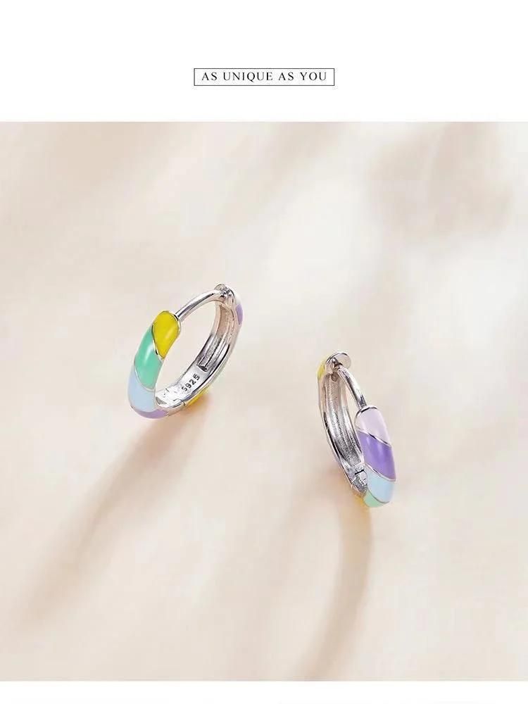 Colorful Drip Oil Small Hoop Earrings for Women Jewelry 925 Sterling Silver Earring