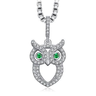 Green Eyed Owl Simulated Emerald Pendant Silver Gifts for Women Fashion Jewelry