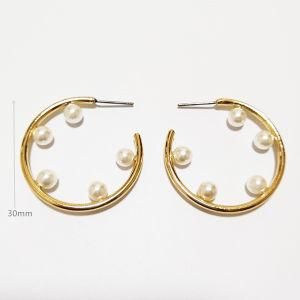 C Hoop Earrings with Pearls