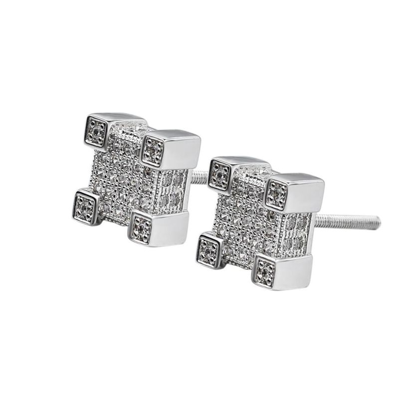 925 Silver Zircon Inlaid Hip Hop Geometric Stud Earrings