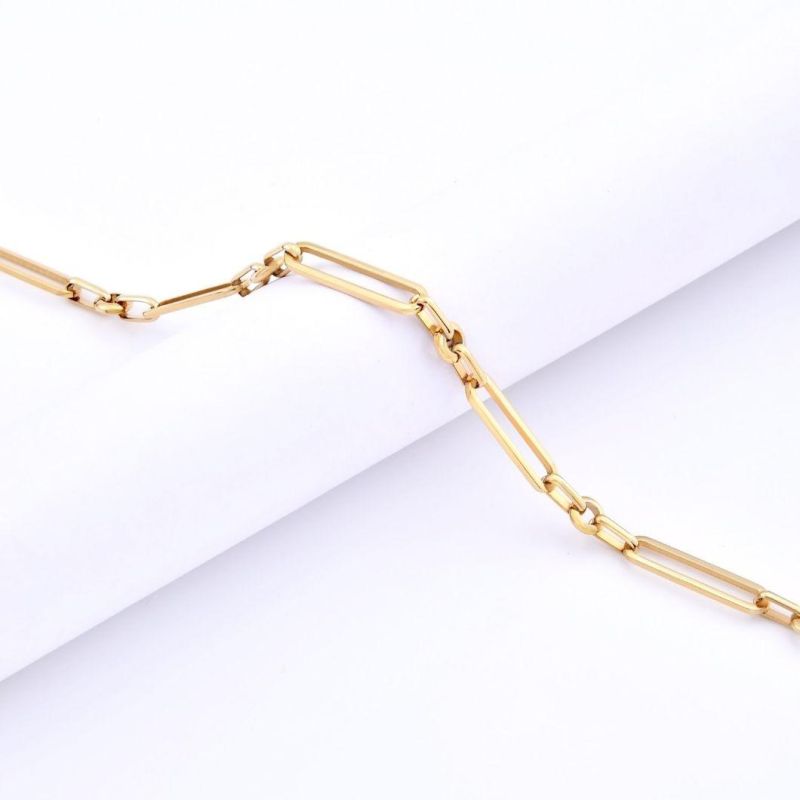 18K Gold Plated Stainless Steel 1: 1 Paper Clip Link Short Necklace for Girls