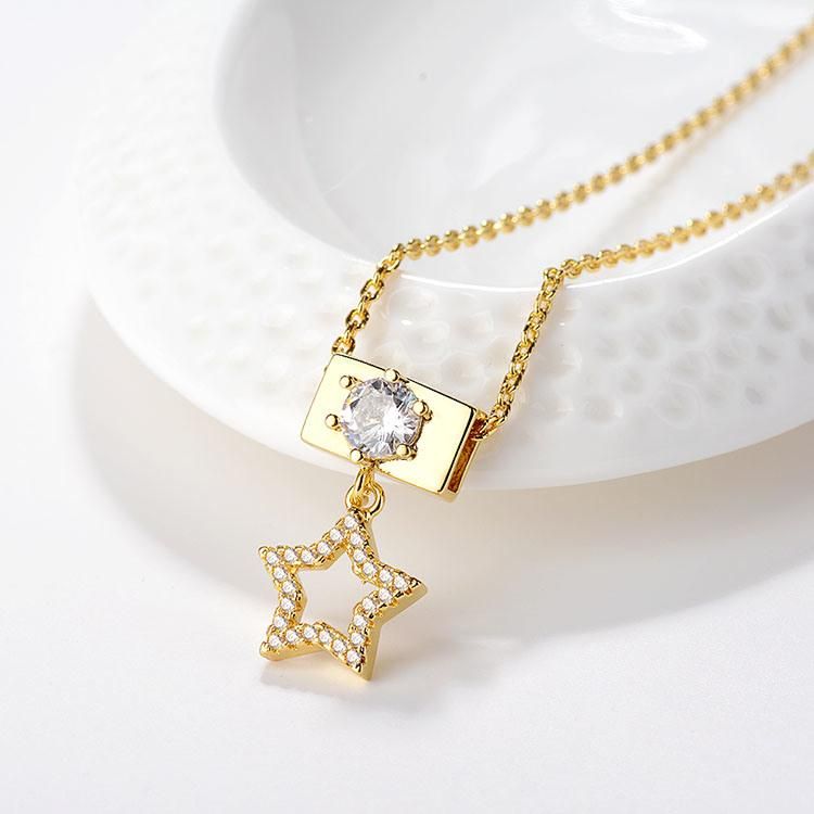 Wholesale Fashion Jewelry 18K Gold Plated Cubic Zirconia Pendant Necklace Chain Set for Women