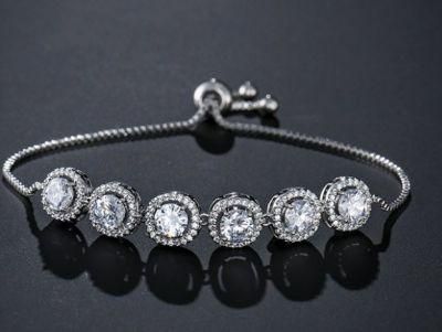 CZ Cubic Zirconia Adjustable Chain Bracelet for Women. Wedding Bridal CZ Braceelt for Brides