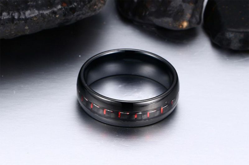 Fashion Jewelry High Quality Carbon Fiber 8mm Red and Black Carbon Fiber Tungsten Ring Tst8131