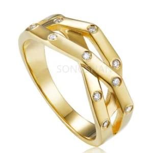 Amazon Best Selling Multi Layer Zircon Gold Ring, Fashion Beautiful Customized 18K Gold Plated S925 Silver Diamond Lady Ring